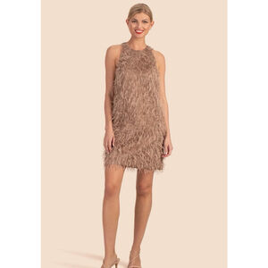 NWT TRINA TURK- URSA MAJOR SHIFT DRESS IN GOLD- FALLING STAR FEATHER Size 4
